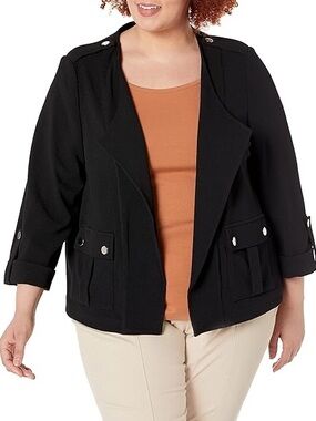 Kasper Wing Collar Black Open-Front Blazer/cardigan Roll Tab Sleeve Sz 2x